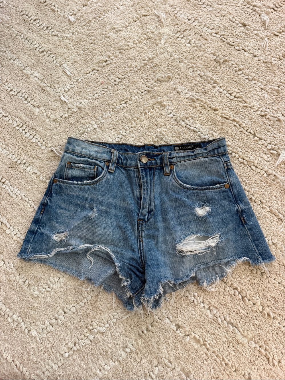 Blank NYC Distressed High-Rise Denim Cutoff Shorts - Medium Blue